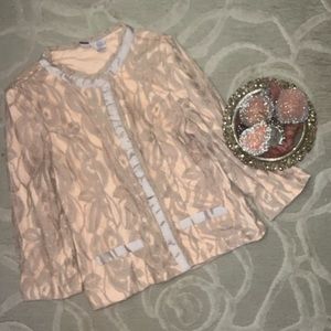 NWOT🌷LOVE ON A HANGER🌷Peach lined ecru lace long sleeve cardigan